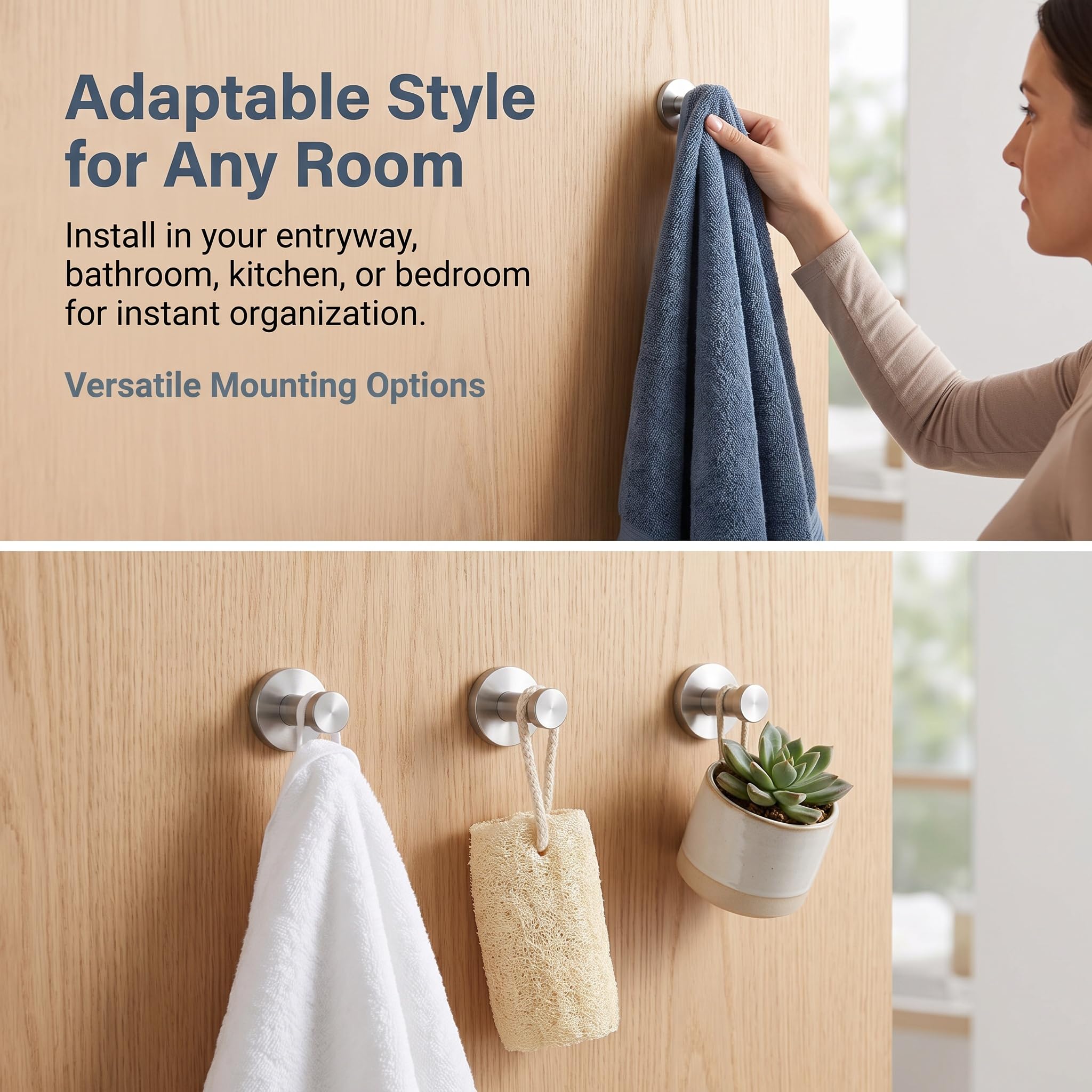 Tebery 12 Piezas Ganchos de Pared Ropa Colgadores de Puerta Percha de Baño Ganchos de Acero Inoxidable para Toalla Abrigo Albornoz con Tornillos Anclas