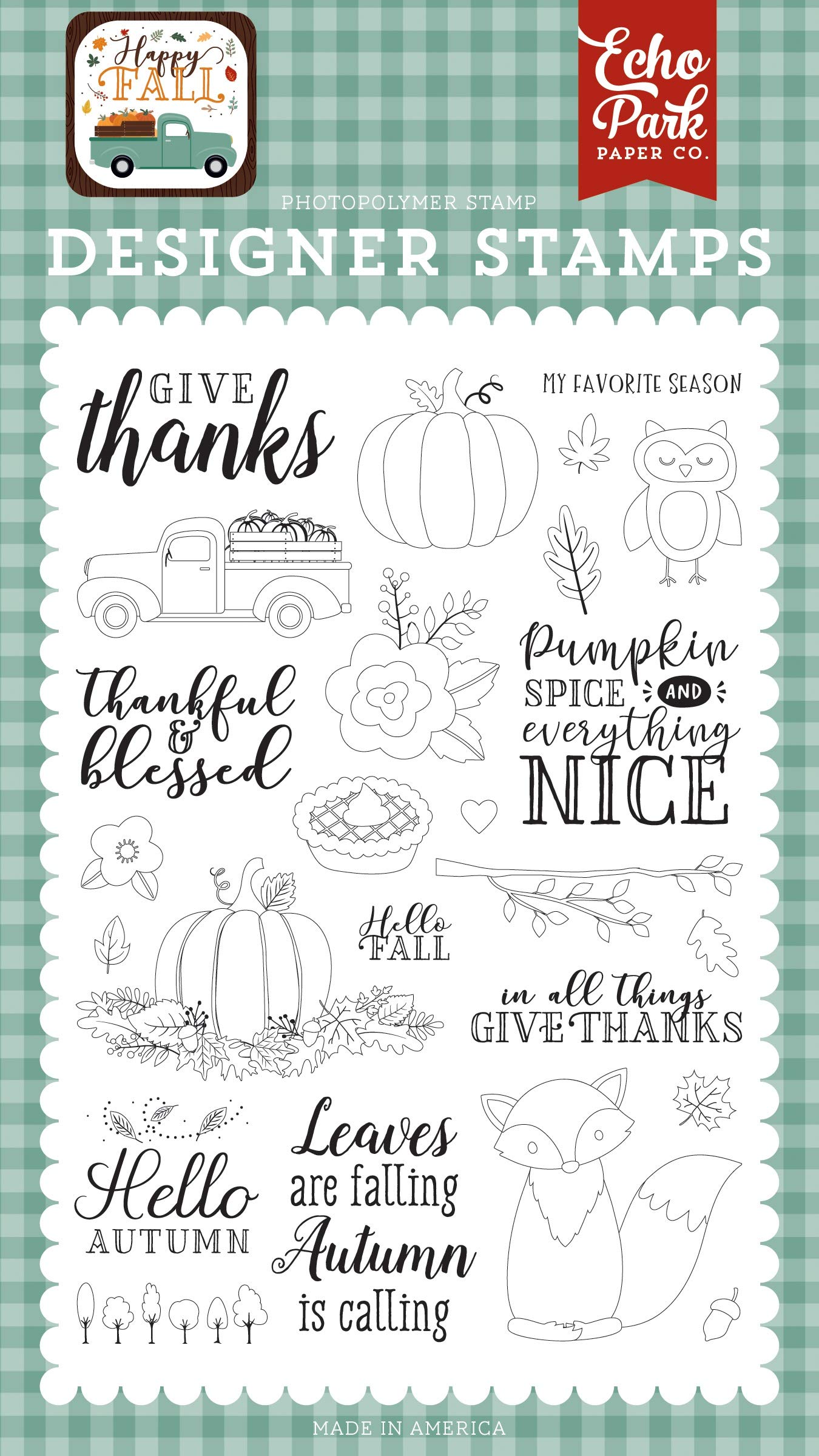 Echo Park Paper Company Stamps THNKS, Give Thanks, Happy Fall