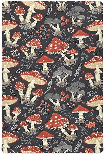 Miniatura 1 de Kigai Sábana bajera ajustable para cuna para niños y niñas, sábana de punto de jersey de hojas de hongo para colchones estándar de cuna y cama de