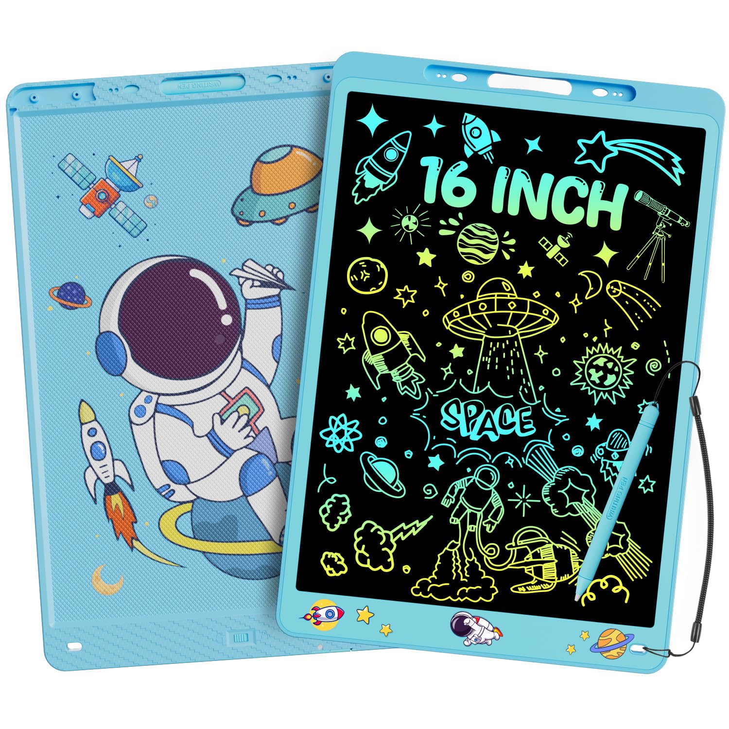 Bunter LCD Schreibtafel 16 Zoll für Kinder und Erwachsene, LCD Writing Tablet Löschbarer Wiederverwendbarer Zeichenblock, Abschließbar Maltafel Tablet, Kinder Spielzeug Geschenke, Blau