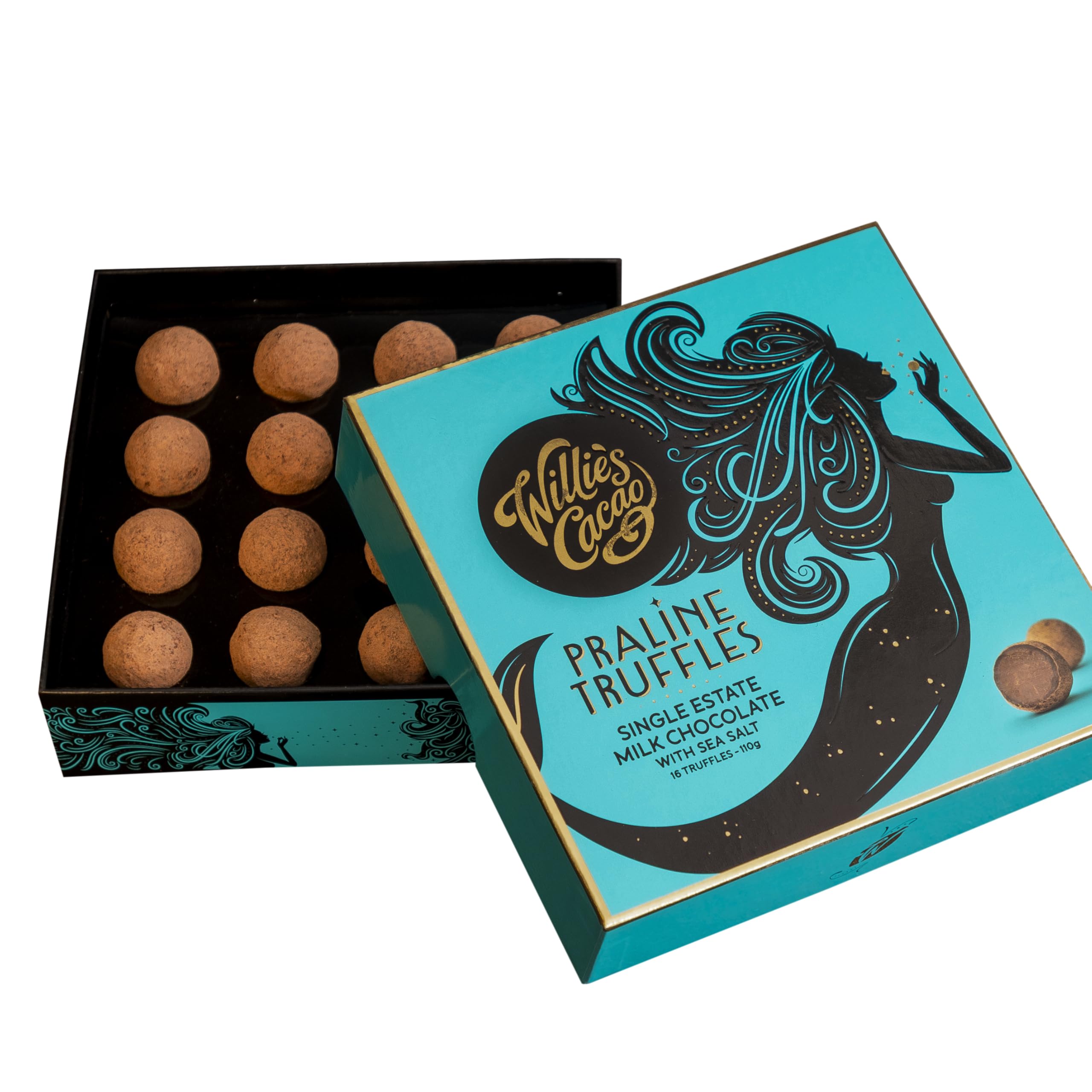 Willie's Cacao - Milk Chocolate Truffle Gift Box - 16 Milk Chocolate Praline Truffles with Cornish sea salt - 110g - Single - Artisan Chocolate - 100% Natural
