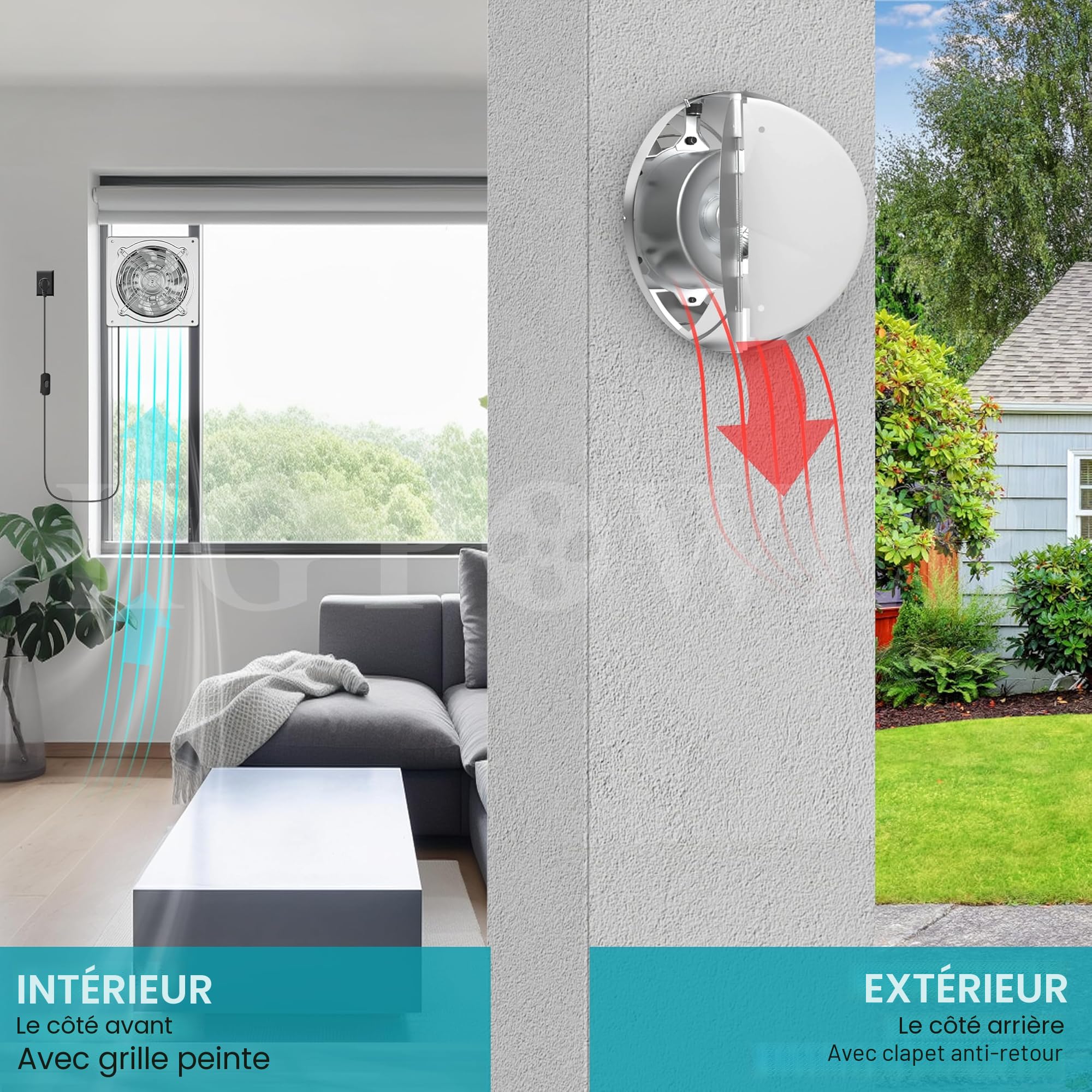 HG Power Extracteur d'air 150mm Ventilateur Mural 525m³/h avec Clapet Anti-Retour Matériau Métallique avec EU Plug pour Bureau Grenier Garage Cuisine
