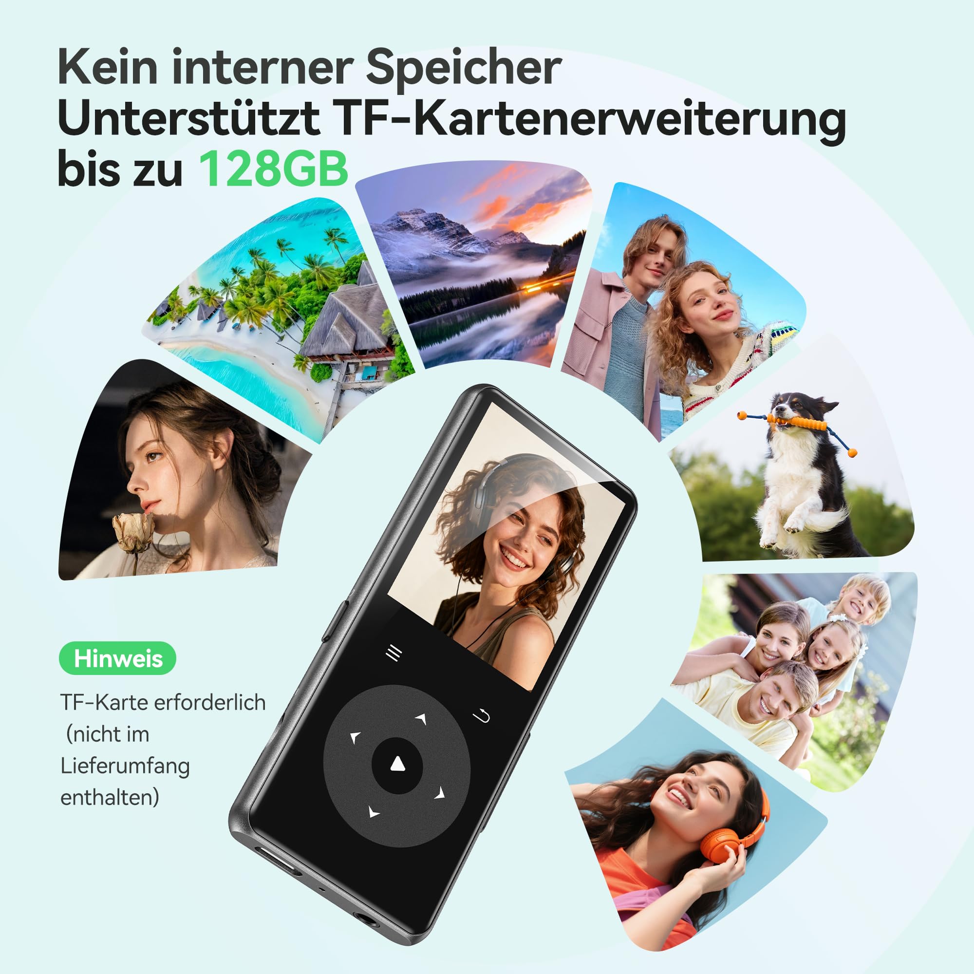 AGPTEK MP3 Player mit Bluetooth, 1,8 Zoll MP3-Player mit Lautsprecher, Kopfhörer & FM-Radio, HiFi-Sound Music Player für Sport, ohne​ internen Speicher, unterstützt bis zu 128 GB (Schwarz, 0GB) | Mit FM-Radio, Touch-Tasten, ohne eingebauten Speicher, unte