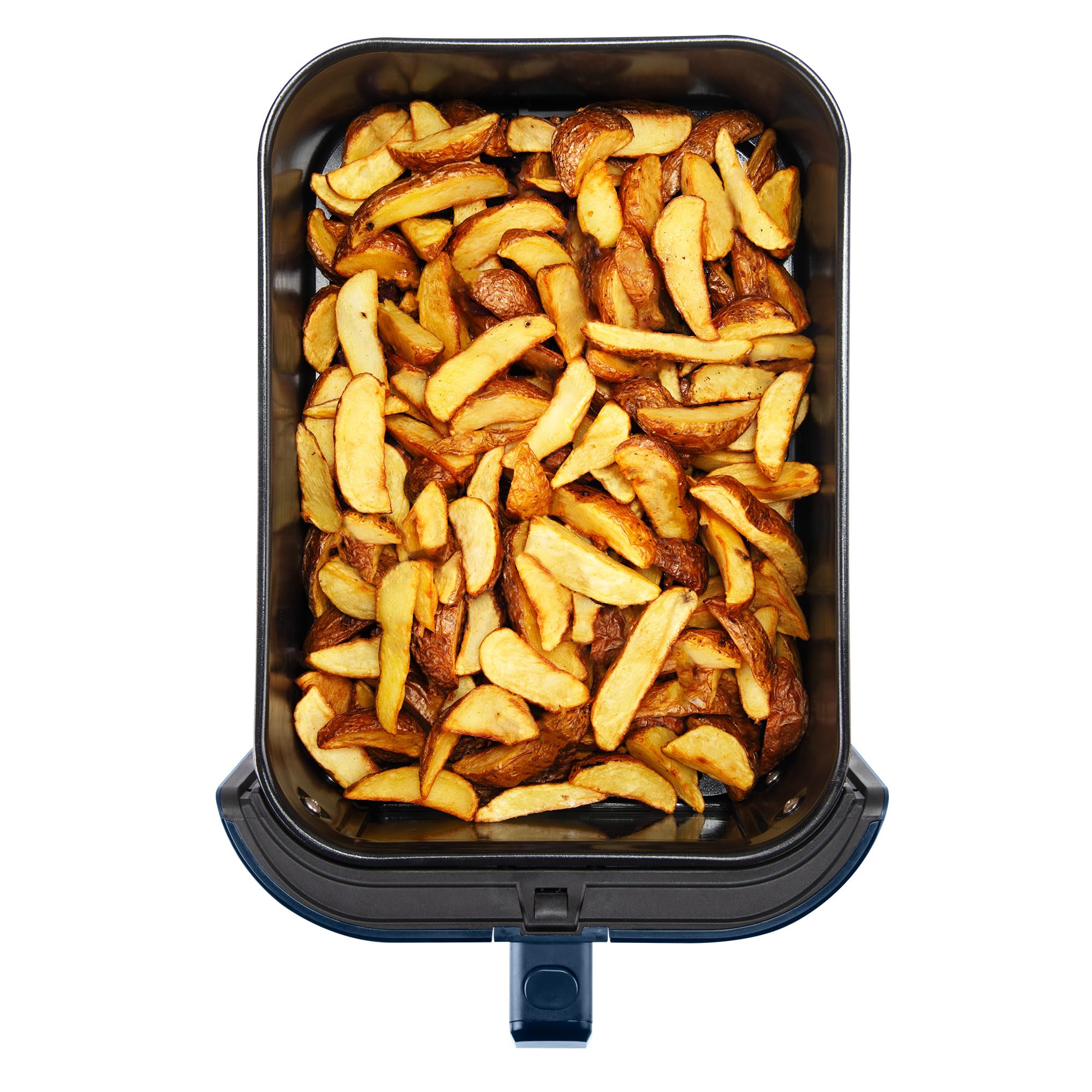 BOURGINI Luftfritteuse mit Keramikbeschichtung, frei von Chemikalien (PFAS, C6, PFHxA, PTFE, PFOA und BPA), 5 Liter, schmales Format, 35% kompakter, 1500 W, ideal für ein ungiftiges Zuhause (Blau