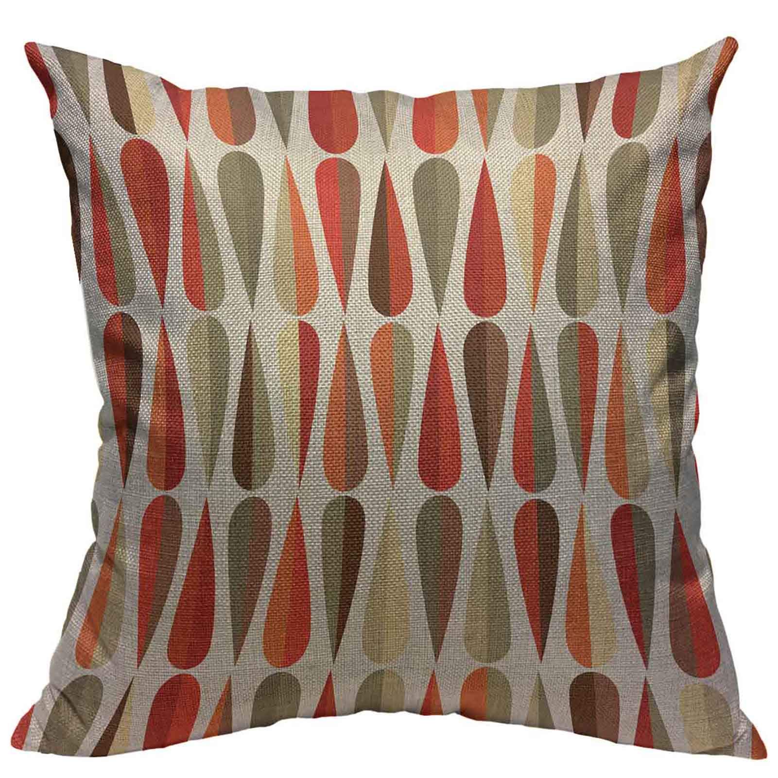 Throw Pillow Cover Abstract Colorful Drop Shapes Cotton Linen Square Pillowcases Mid-Century Modern Style Retro Various Tone Repeating Geometric