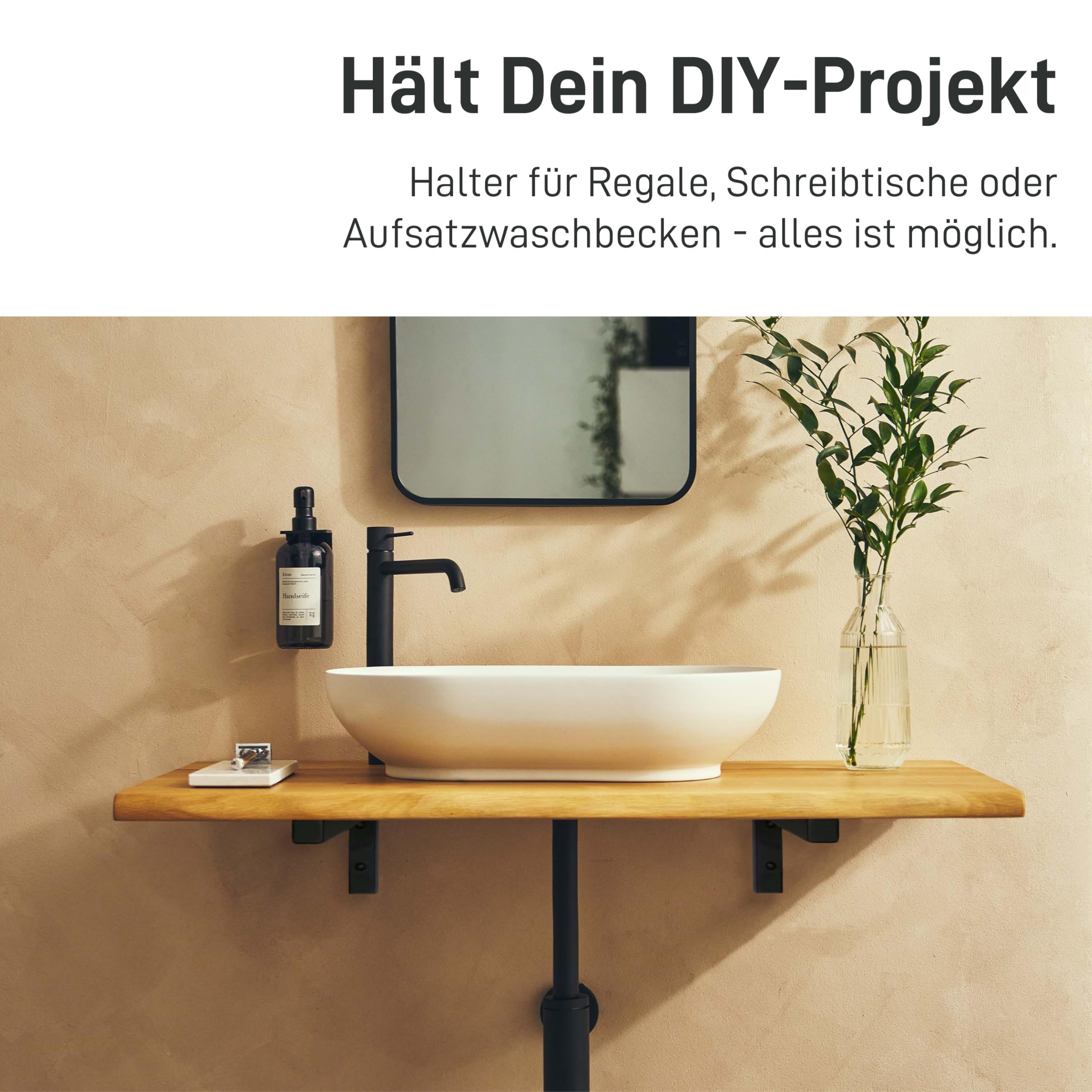 Natural Goods Berlin 2X Konsole Winkel | Waschtisch-Konsole Stabil | Einfache Wand-Montage | Regal-Halter aus Edel-Stahl | Schwerlast-Winkel für Waschbecken & Regal | 400mm
