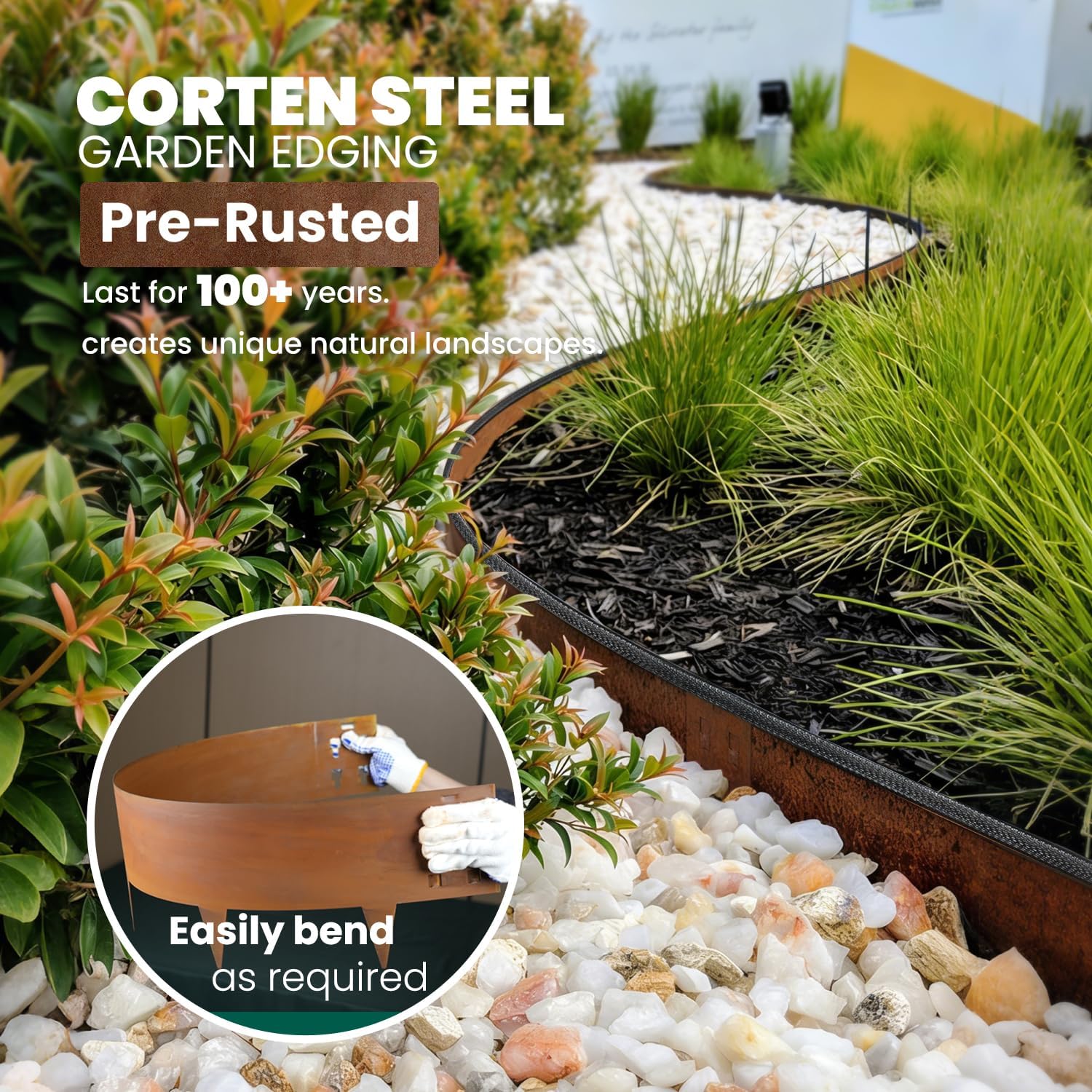 Corten Steel Landscape Edging 40" L x 8" H Metal Landscape Edging 6-Pack Metal Garden Edging with Protection Strips Steel Landscape Edging Landscaping Border for Yard Lawn Outdoor