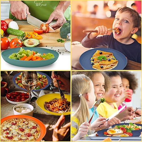 Miniatura 7 de Juego de vajilla de paja de trigo, 32 piezas, juegos de platos y cuencos de plástico de cocina irrompibles para 8 vajillas de paja de trigo, cuencos