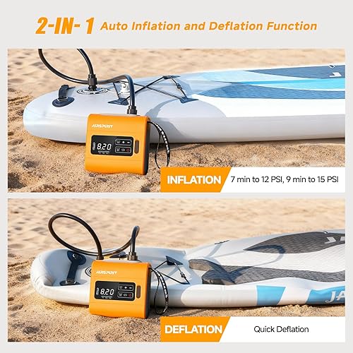 Miniatura 4 de AIRSPIRIT Bomba eléctrica de tabla de remo de 22 PSI, bomba de aire SUP recargable de alta presión, inflado y desinflado inteligente de doble etapa,