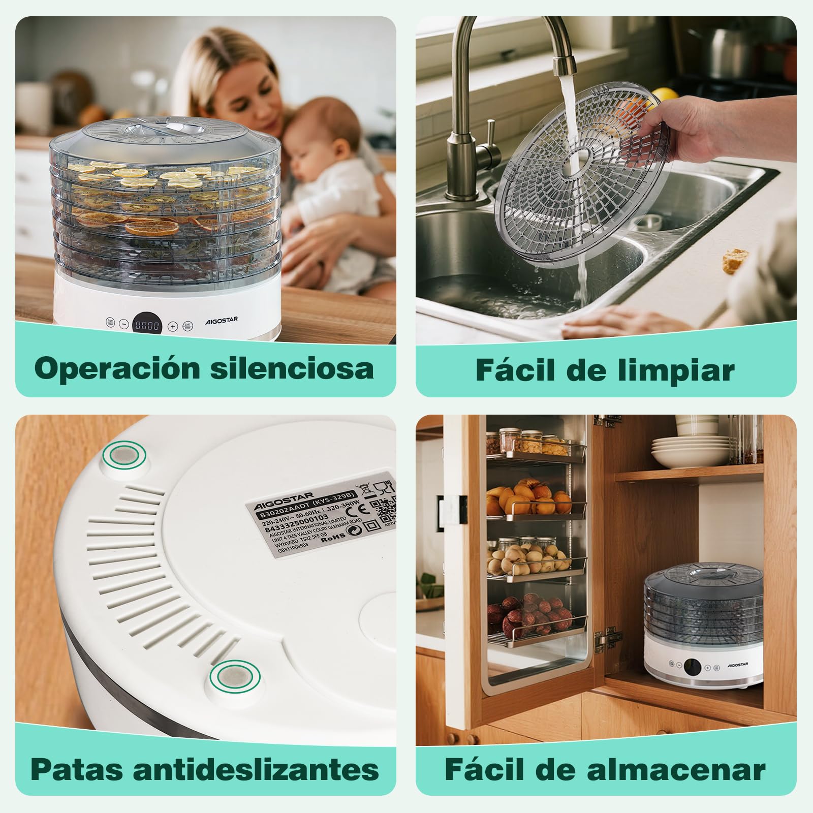 Aigostar Déshydrateur Alimentaire, Écran LED, 5 Plateaux sans BPA, Minuterie de 48 h, Déshydrateur avec Mode "FAN" et Température Réglable de 35 à 70°C, Silencieux, Livre de Recettes Inclus, 380 W