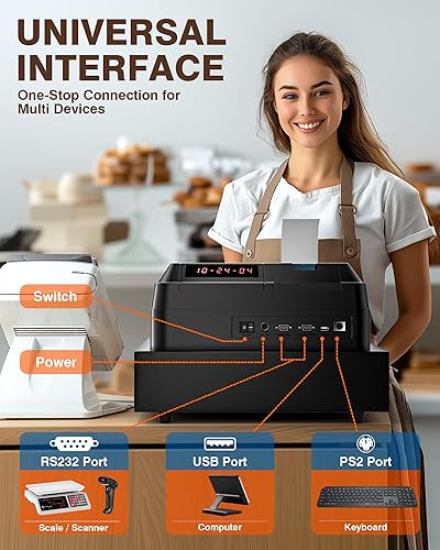 Miniatura 7 de PYY Caja Registradora para Negocio Electrónica Comercial Caja Registradora para Negocio con Cerradura Cajonera y Escáner, 48 Llaves, 8 Pantalla