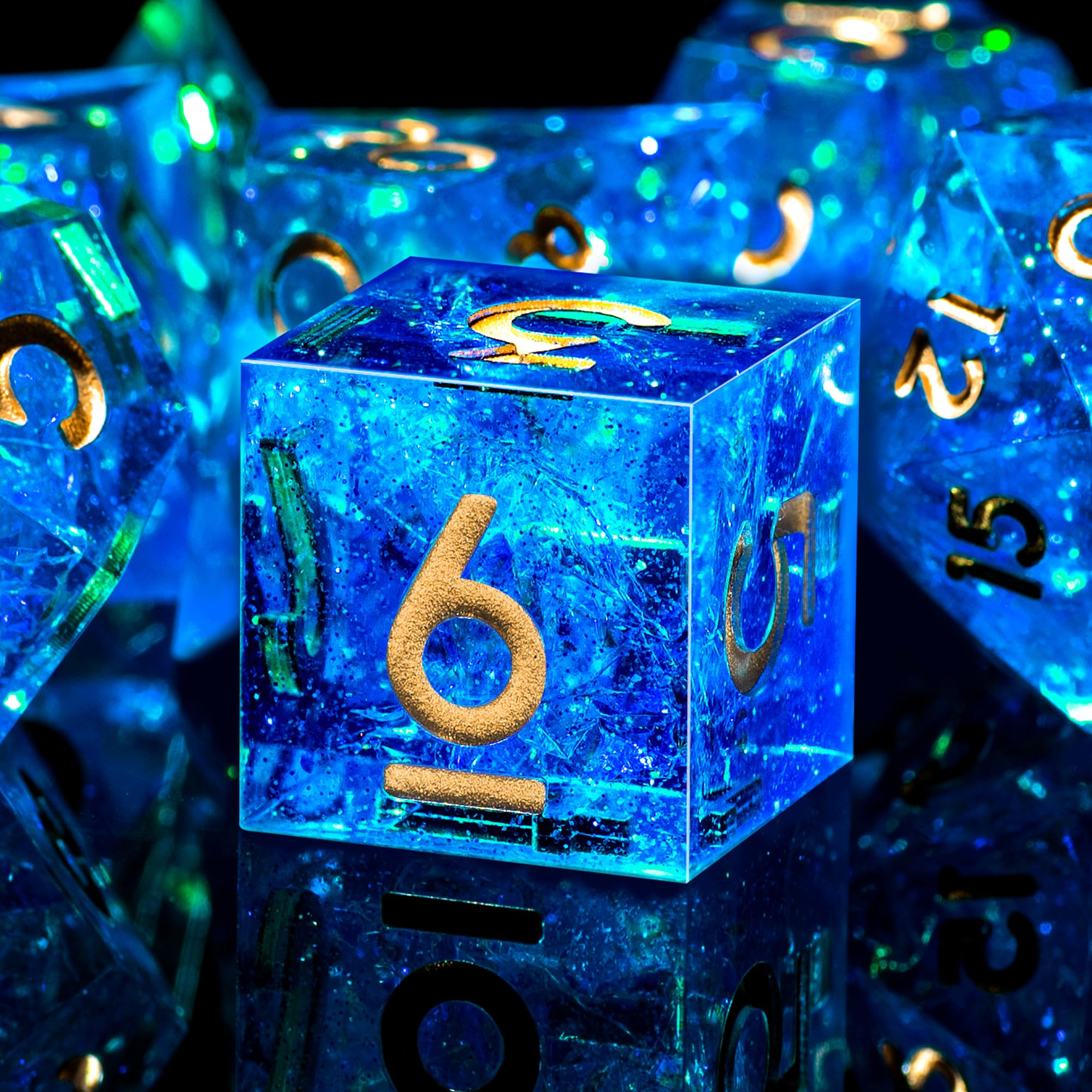 SIQUK 7 Piezas Set Dados DND Poliedricos Juego de Dados Poliédricos 7-Die DND Dice D4 D6 D8 D10 D12 D20 D% para D&D RPG MTG Dungeons and Dragons (Azul & Oro) - 1