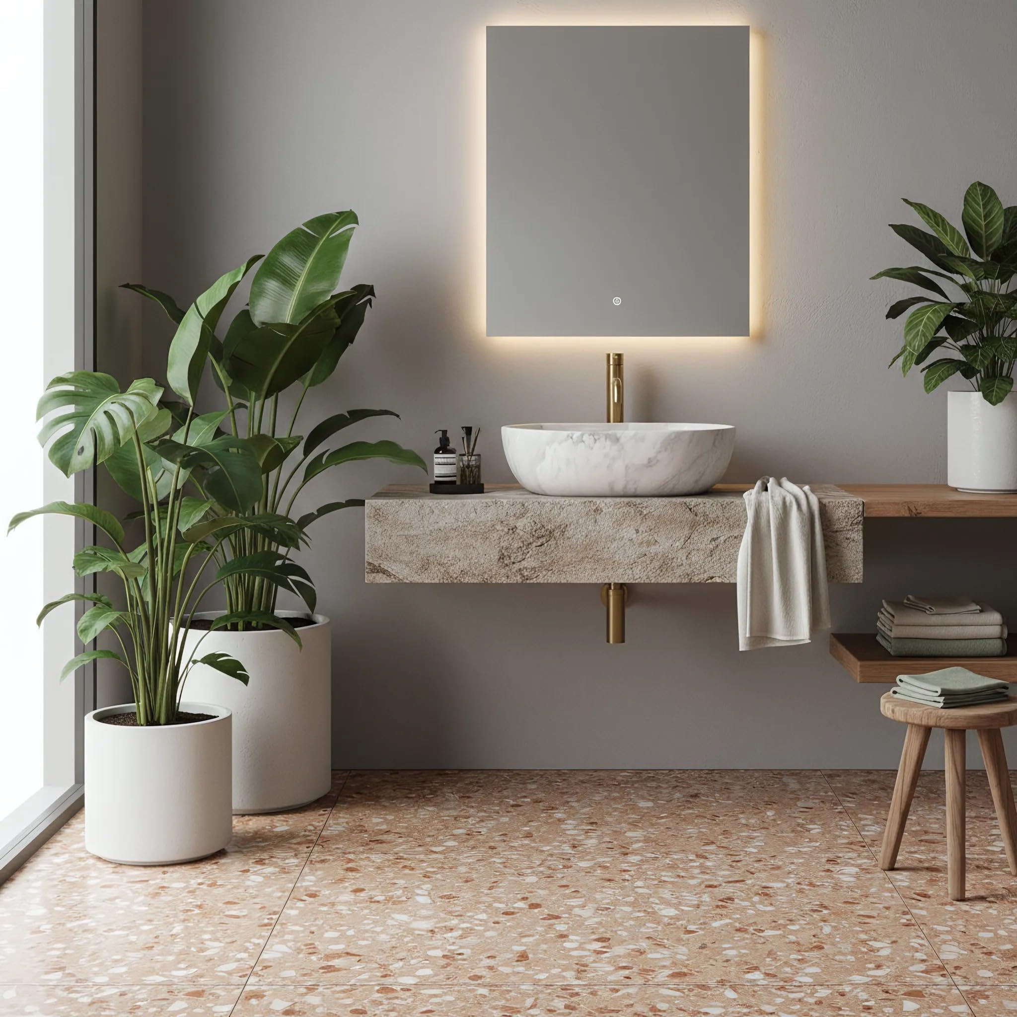 Lavabo Sobre Encimera Rea Amelia Ash Matt Beige 48X34,5X13,5Cm