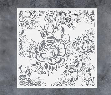 GSS Designs Peony Wall Stencil Reusable Floral Stencil for Walls DIY Flower Stencils for for Painting Walls Floors Wood Furniture Peony 12 x 12