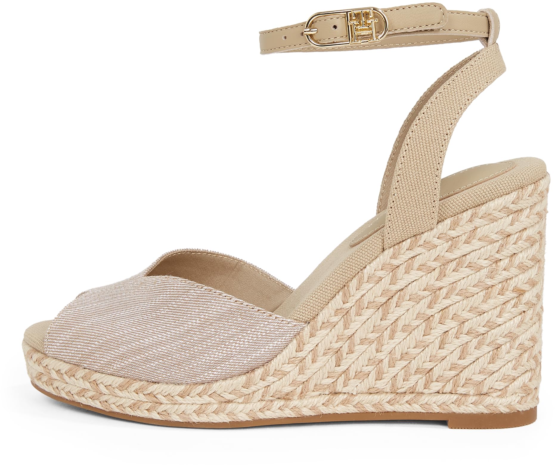 Tommy Hilfiger Women’s Chambray Wedge Espadrilles with Ankle Strap, Beige (Horseradish), 6.5