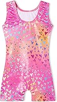 Vista 2 de Domusgo - Leotardos de gimnasia para niñas, brillantes de una sola pieza, con pantalones cortos