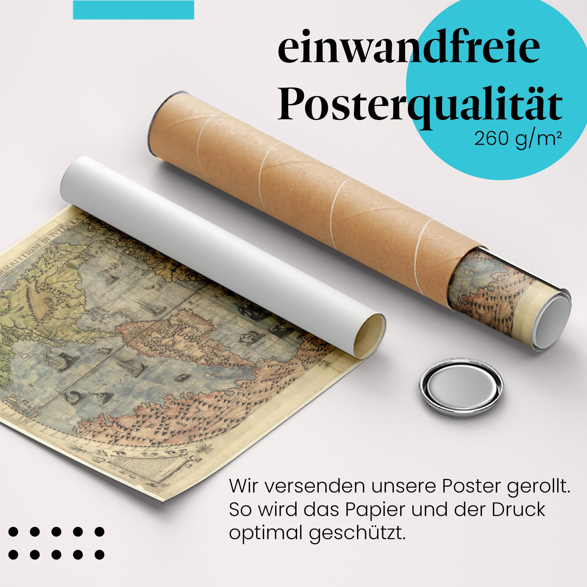 Postereck - 0460 - Historische Weltkarte, Kontinente Karte Vintage - Unterricht Klassenzimmer Schule Wandposter Fotoposter Bilder Wandbild Wandbilder - Leinwand - 100,0 cm x 75,0 cm