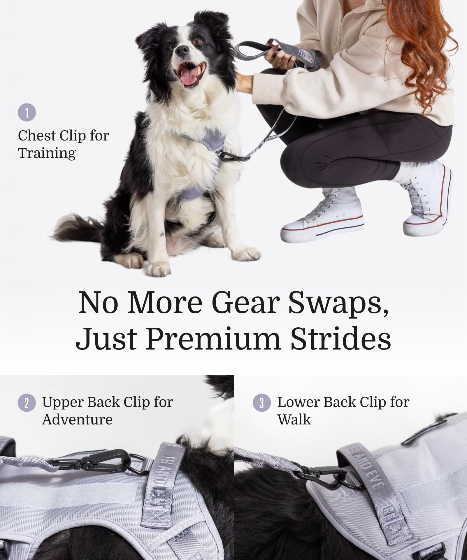2026 New Edition, Fei & Eve MagEase Dog Harness - 3-Second Magnetic Buckles | 3-Point No-Pull Control | Heavy-Duty 900D Nylon | Dual Safety Handles | Breathable Mesh | Adjustable Fit | Medium, Gray - image 3