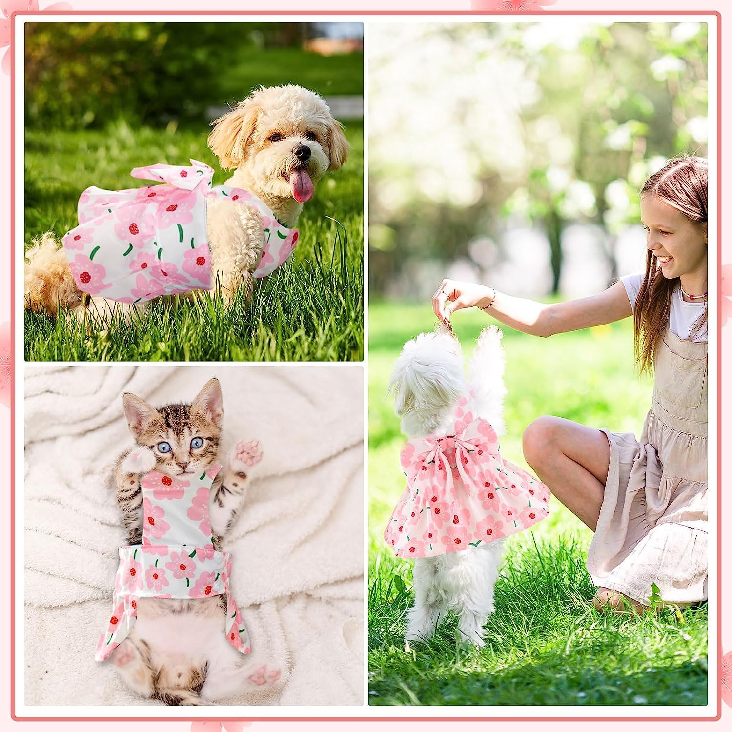 KUTKUT Polyester Dog Dress Bowknot Harness Leash Set For Small Dogs Cats Floral Pattern Girl Dog Dresses Cute Puppy Pet Doggy Breathable For Maltese,Shihtzu,Pekingese (Size: M,Chest: 40Cm,1 Count) 2