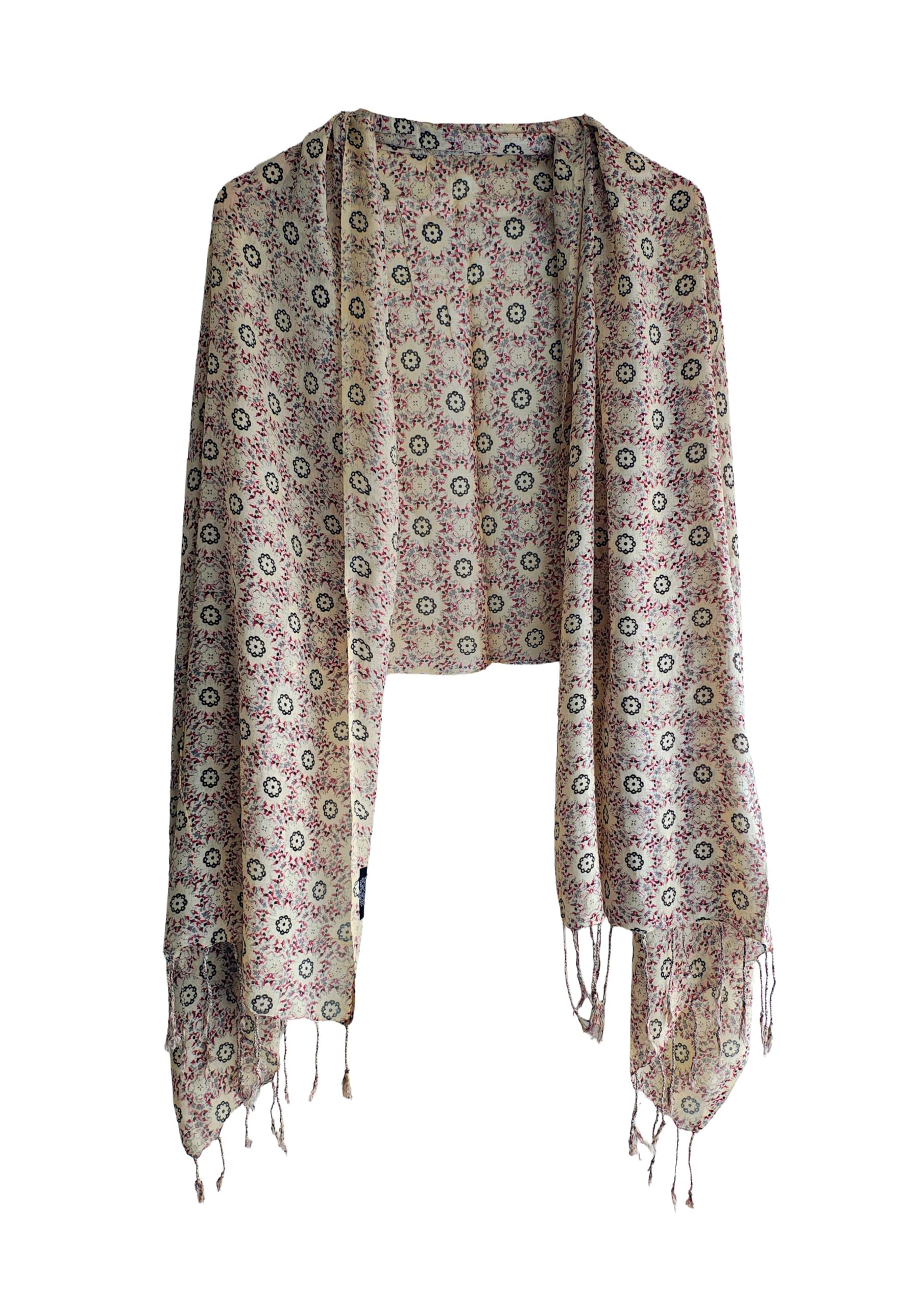 Women's Reversible Silk Viscose Summer Stole, with Fringe Tassels, 185 x 75 cm-image-27