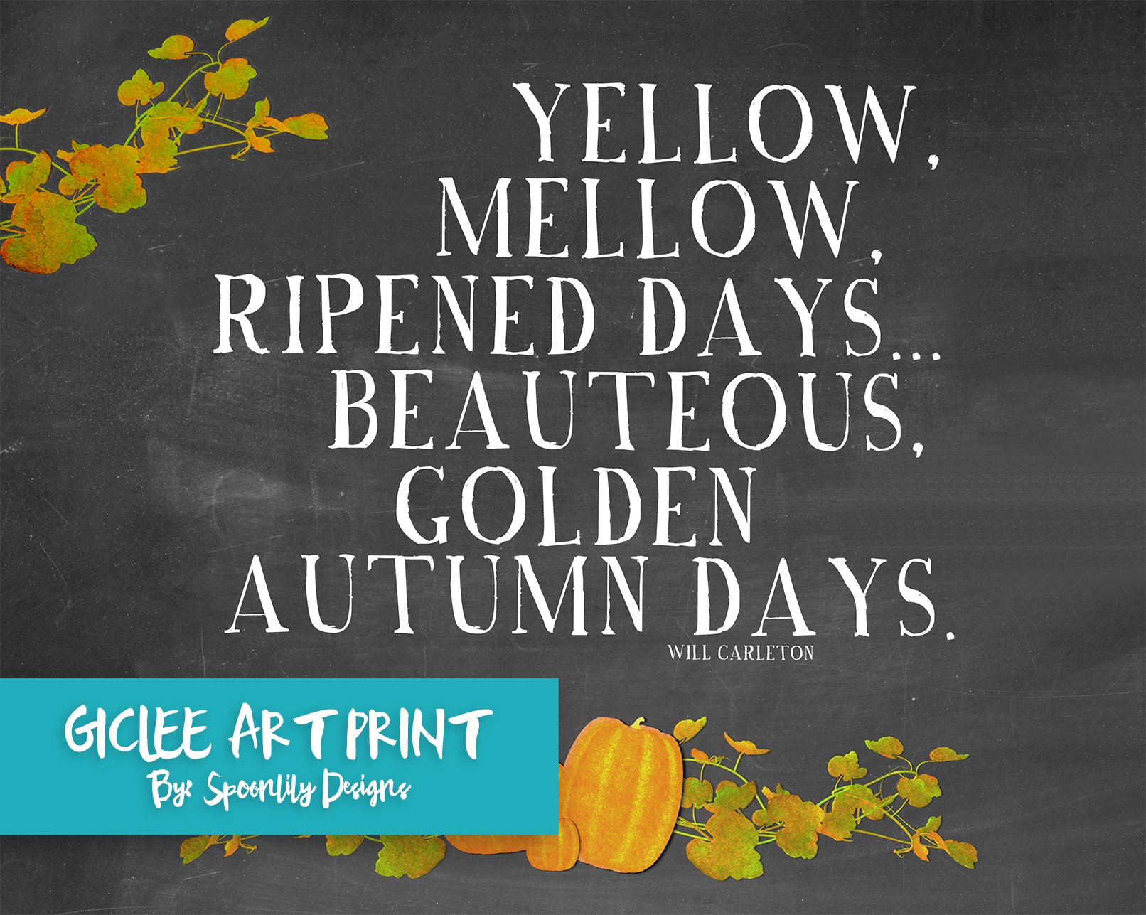Autumn Days Typography Quote, Fall Chalkboard Typography Poster