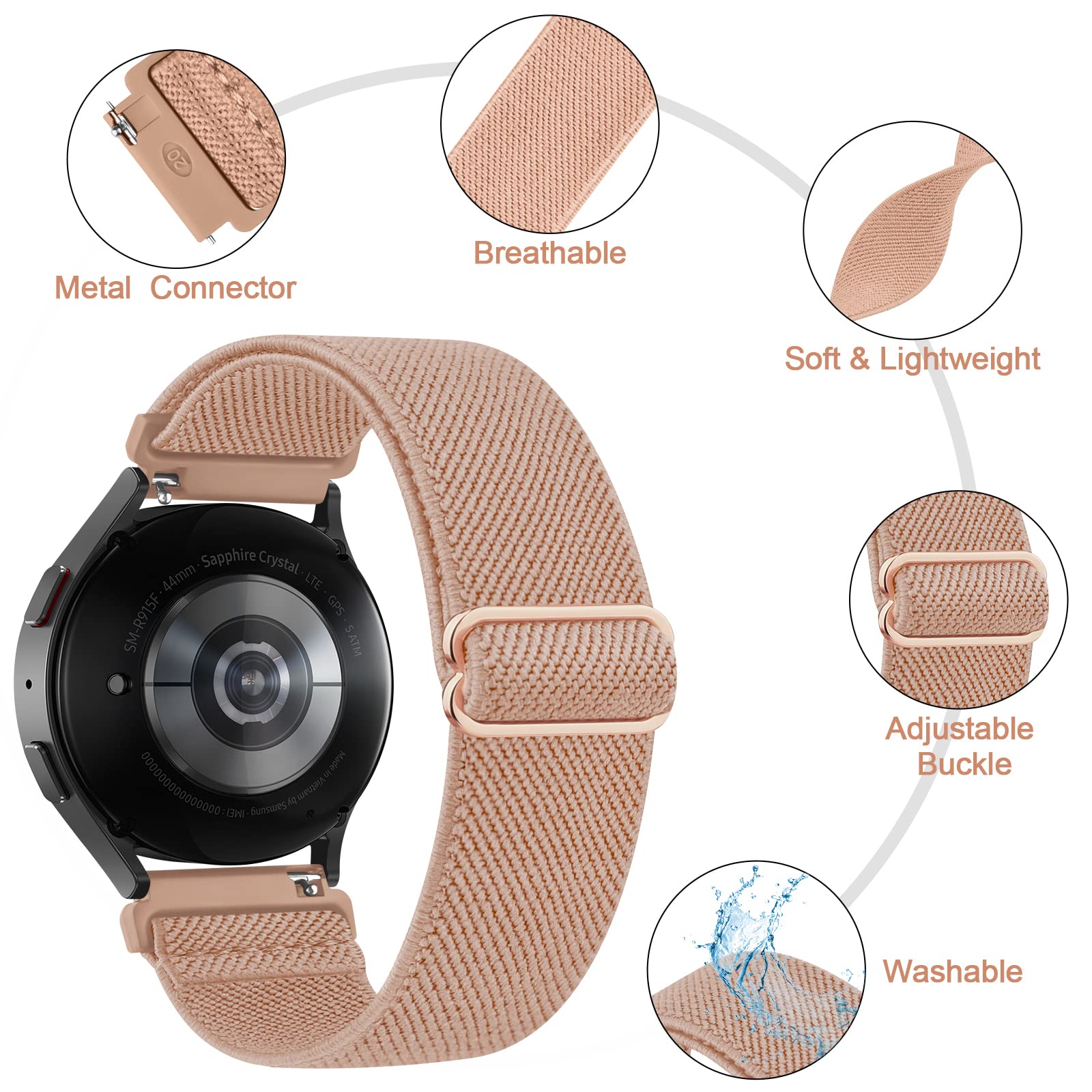 Amzpas Nylon-Armband Für Amazfit Bip Modelle - Elastisch, Verstellbar, 20 Mm, Wasserdicht, Milchtee-Farbe