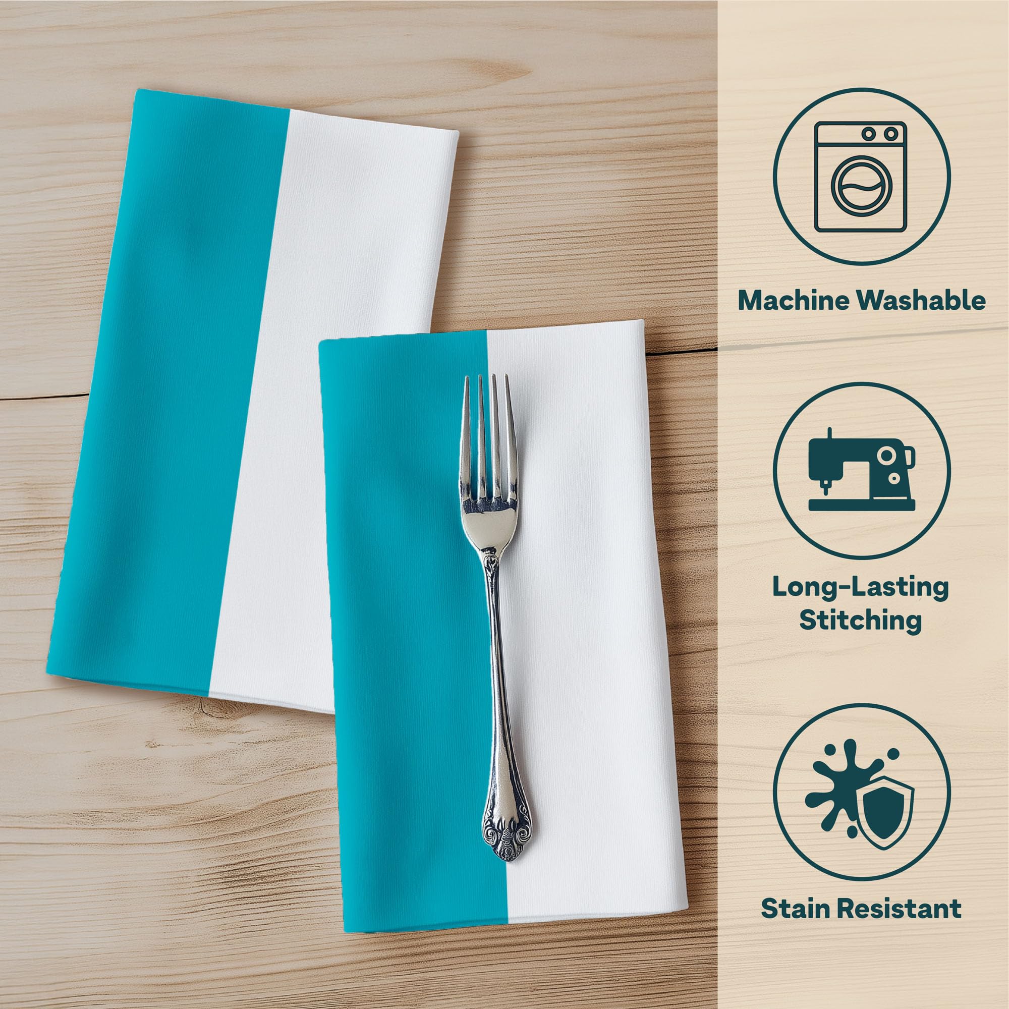 Fabric Textile Products | Turquoise and White Striped Cloth Napkins | Cabana 18
