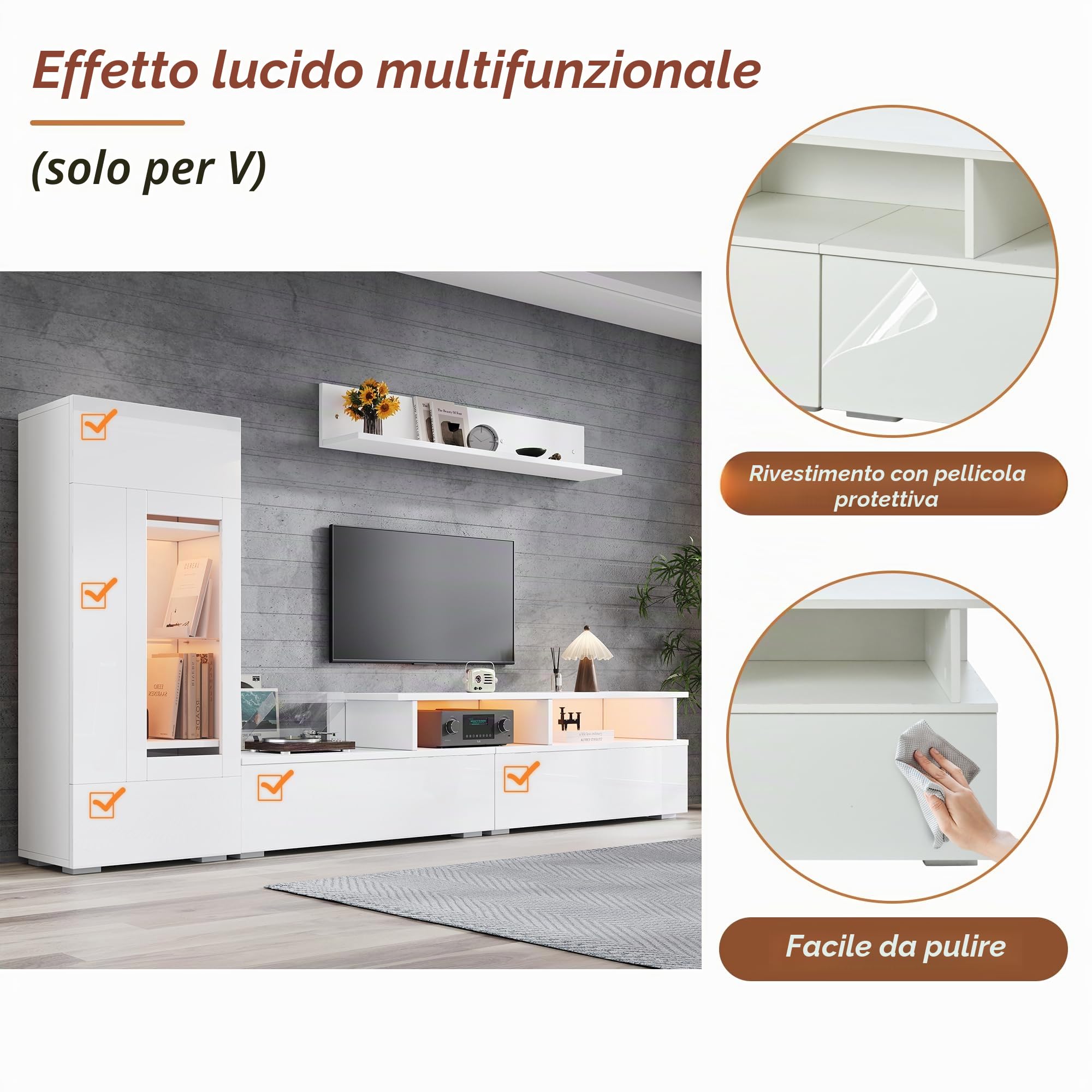 Set di mobili da soggiorno per TV da 3 pezzi con illuminazione LED, mobili da soggiorno ad alta luminosità, mobile frontale per TV, 1 mobile per TV, 1 mobile vetrina per soggiorno, scaffale