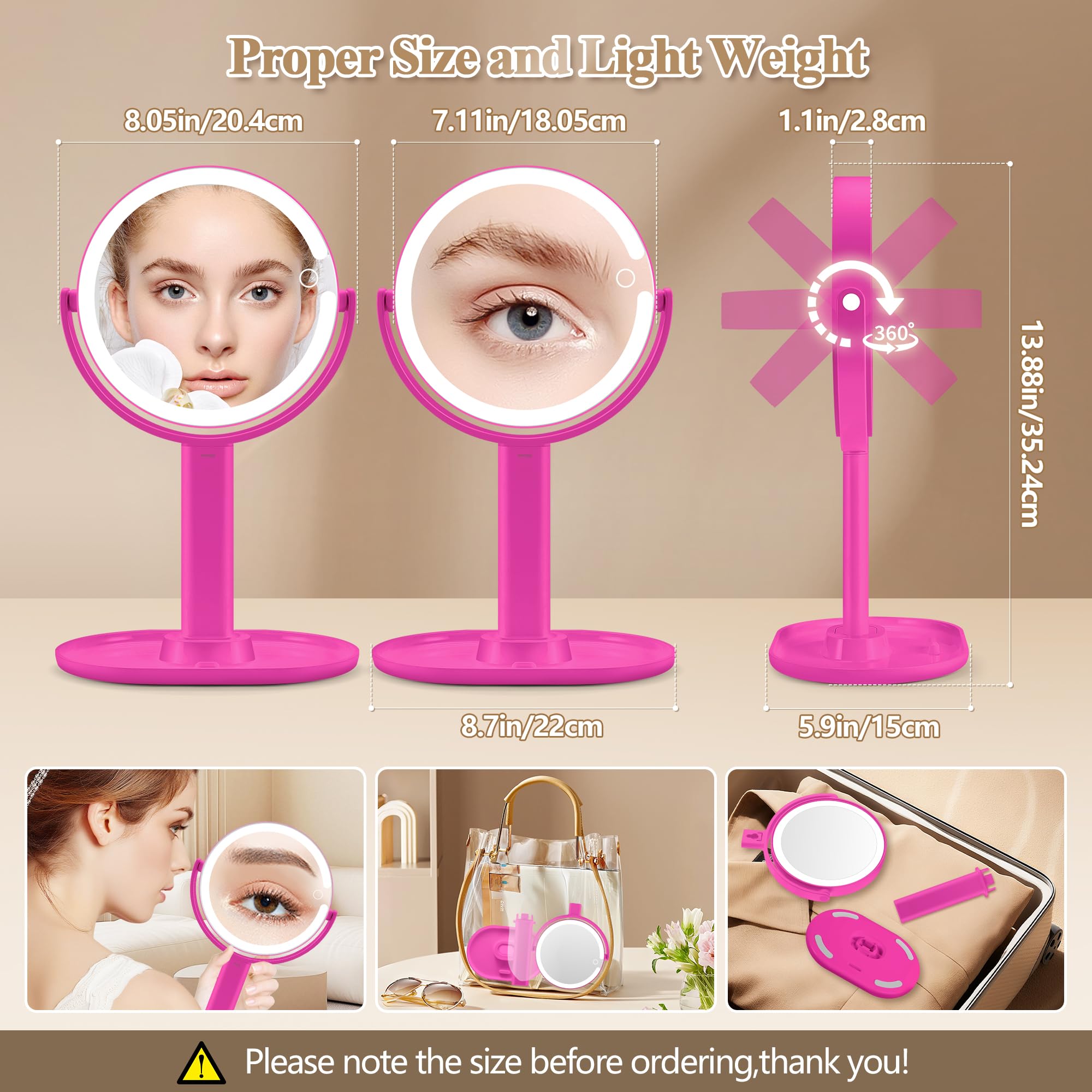 MOMOKUBA Makeup Mirror with Lights, Double Sided 1x/20x Magnifying Mirror with Light - Image 3