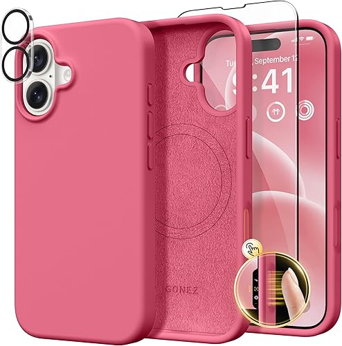 Miniatura 269 de GONEZ Funda de silicona para iPhone 14 Pro Max, compatible con MagSafe, con protector de pantalla + protector de lente de cámara, silicona líquida a