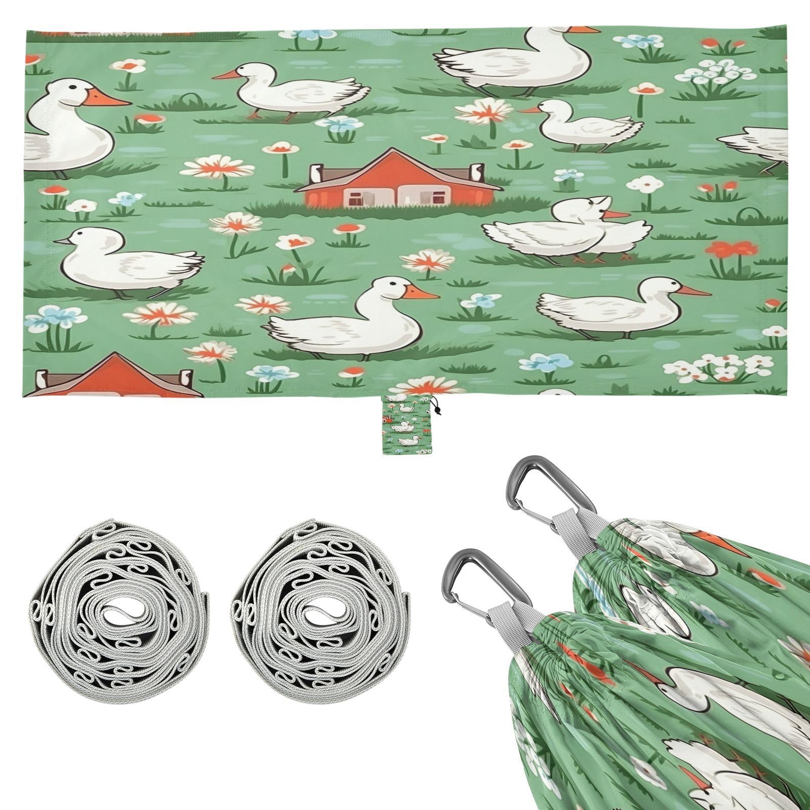 ATTX Cartoon Ducks Camping Hammock - Lightweight & Portable Hammocks, Heavy Duty 330lbs Capacity for Indoor, Hiking, Backpacking, Travel, Backyard, Beach#265