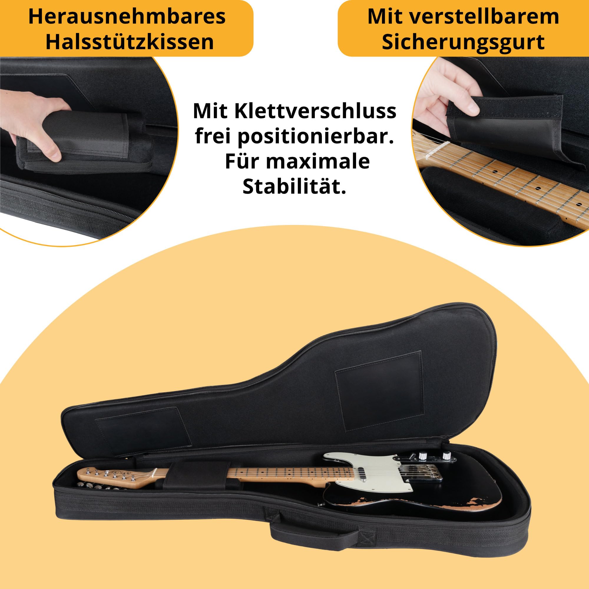 ROCKTILE EGSC-1122BK miękkie etui na gitarę elektryczną – grubo wyściełana torba na gitarę z podpórką na szyję, zestawem plecakowym i trzema kieszeniami zewnętrznymi – odporna na działanie wody i