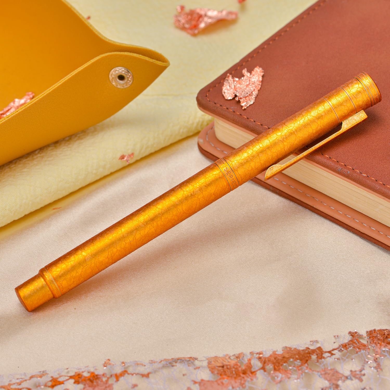 Hongdian 1851 Forest Fountain Pen Golden Ice Flowers, Blade Nib Classic Design with Converter and Metal Pen Case - Image 2