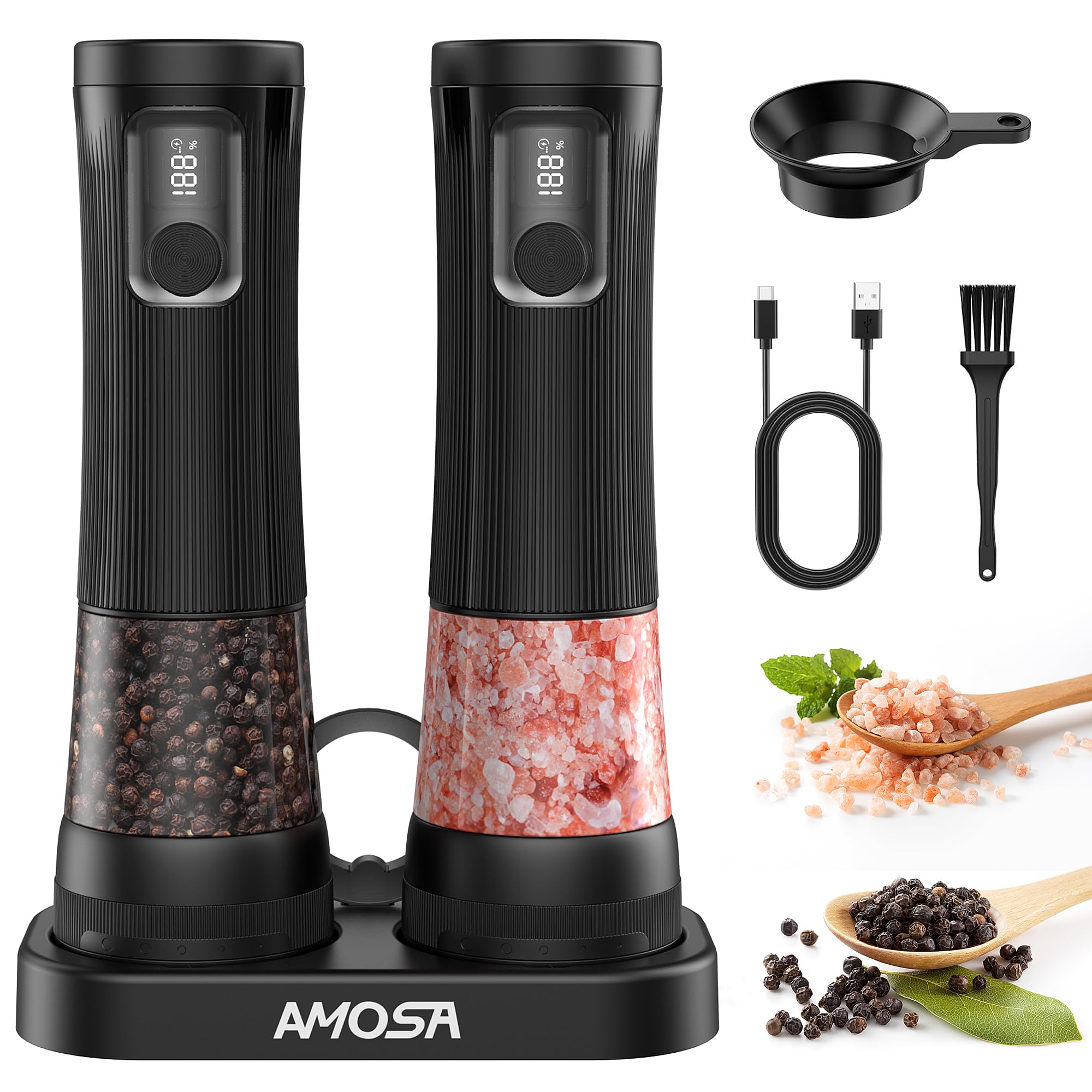 AMOSA Upgrade 2-Speed Electric Salt and Pepper Grinder Set