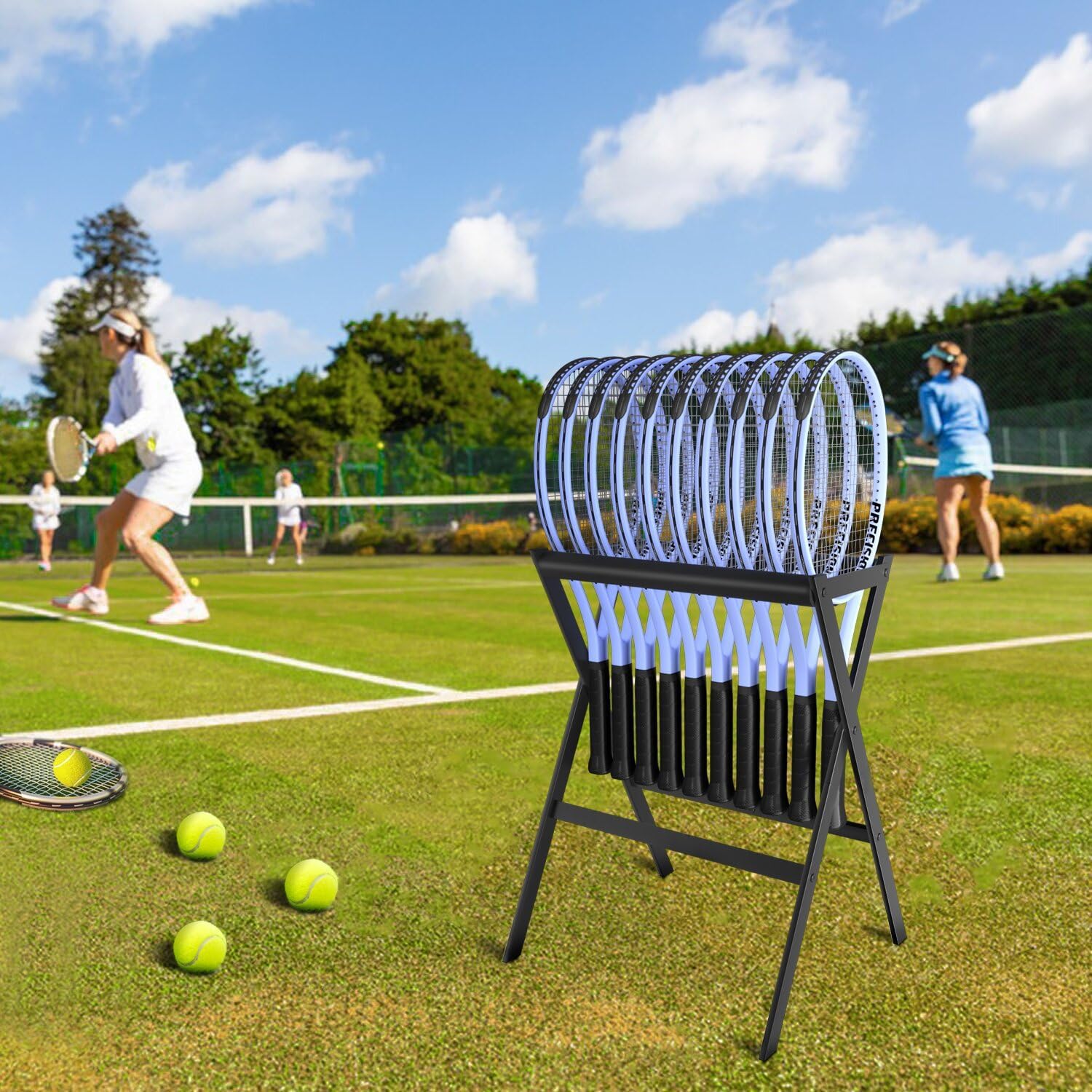 Estante de almacenamiento para raquetas de tenis, soporte de raqueta de tenis, soporte de metal duradero, organizador negro
