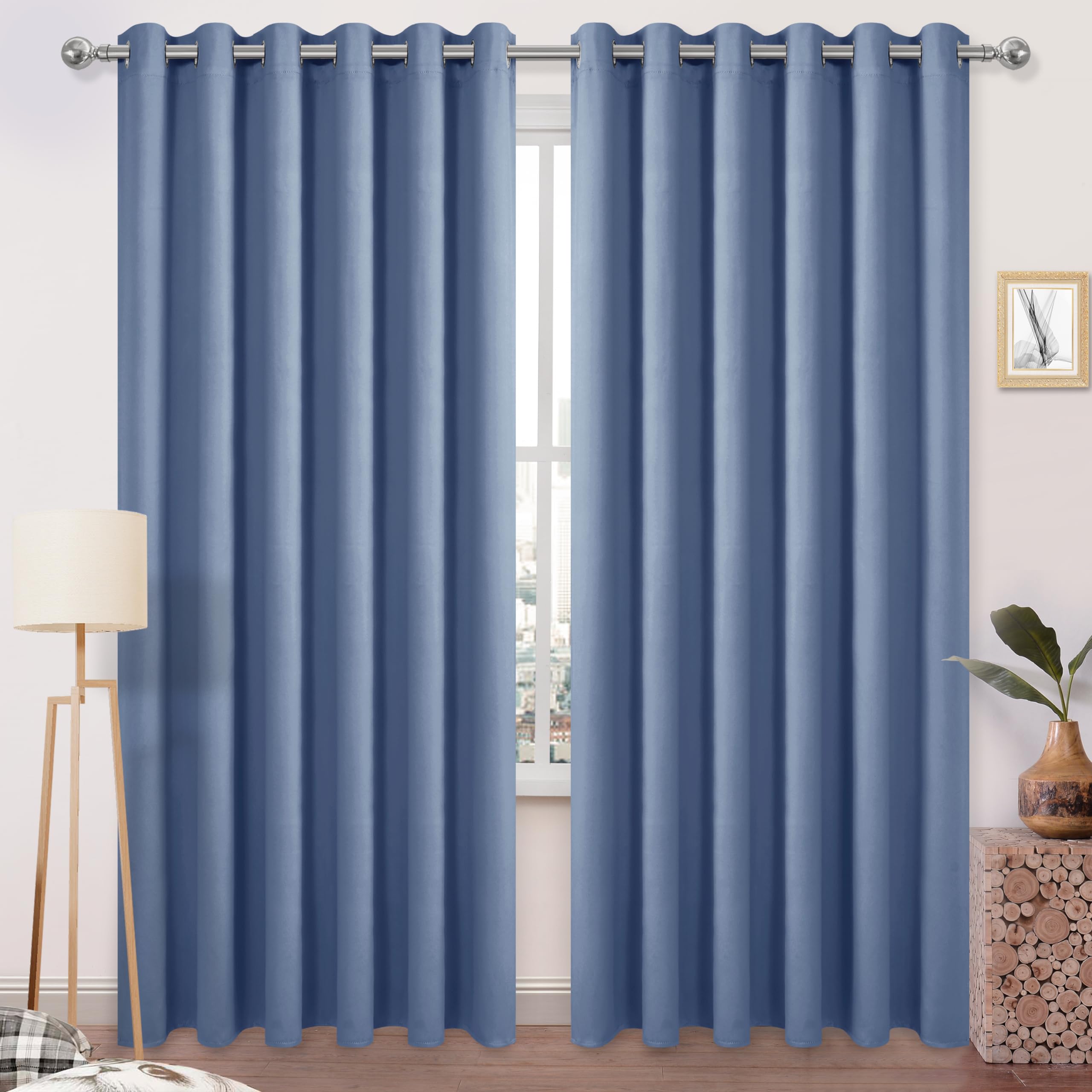 DWCN Blackout Curtains 84 Inches Long, Room Darkening for Bedroom, Solid Grommet Living Room Extra Wide, Dusty Blue, W70 x L84 Inch, Set of 2