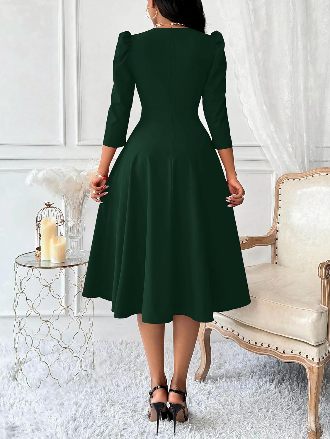 Nmoder Women Casual Midi Semi Formal Fit and Flare 3/4 Sleeve A-line Dress for Church Work Wedding Guest Cocktail Dresses - Image 3