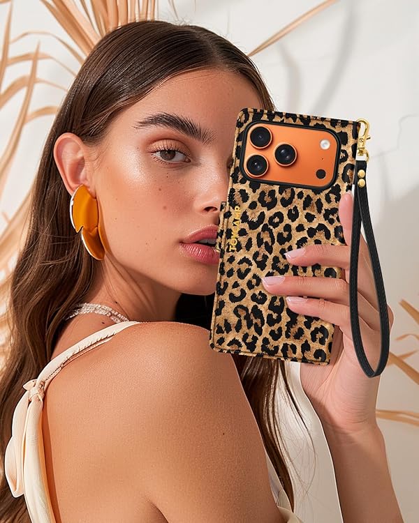 Toycamp for iPhone 17 Pro Max Wallet Case with Wrist Strap - Leather Flip Folio Phone Case with RFID Blocking 4 Card Holder for Apple for iPhone 17 Pro Max Funda Cute Aesthetic for Women, Leopard by Toycamp - Used condition - Image 6