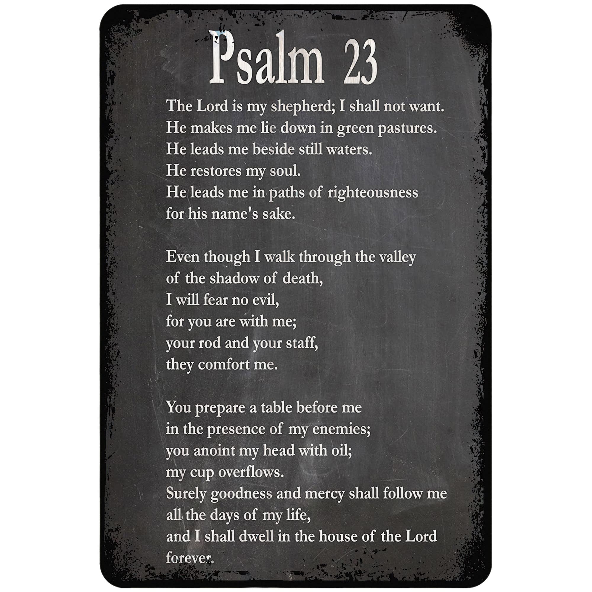 Psalm 23 Poster Bible Quote Psalm Quote Christian Wall Art Vintage Tin Sign Decor for Living Room Bedroom Bathroom Kitchen Metal Plaque 8 Inch X 12 Inch