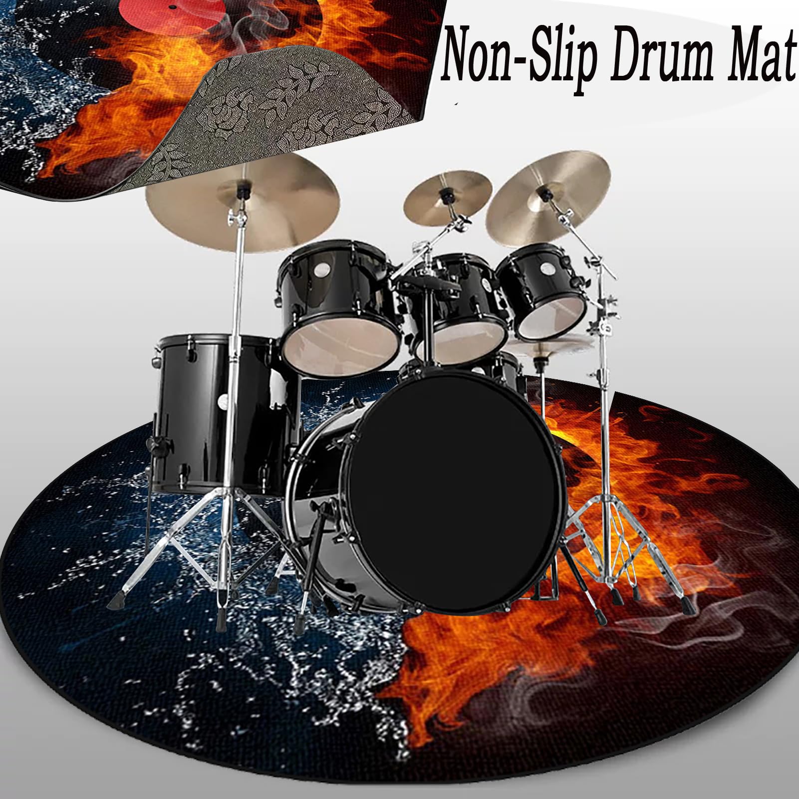 Rund Schlagzeugteppich, rutschfest Schalldicht Drum Teppich Matte Innen und Außen Trommelteppich, Elektronisches Jazz Schlagzeug Kit für Bass Snare Drum, Outdoor Schallschutz Akustik Teppich 120 cm