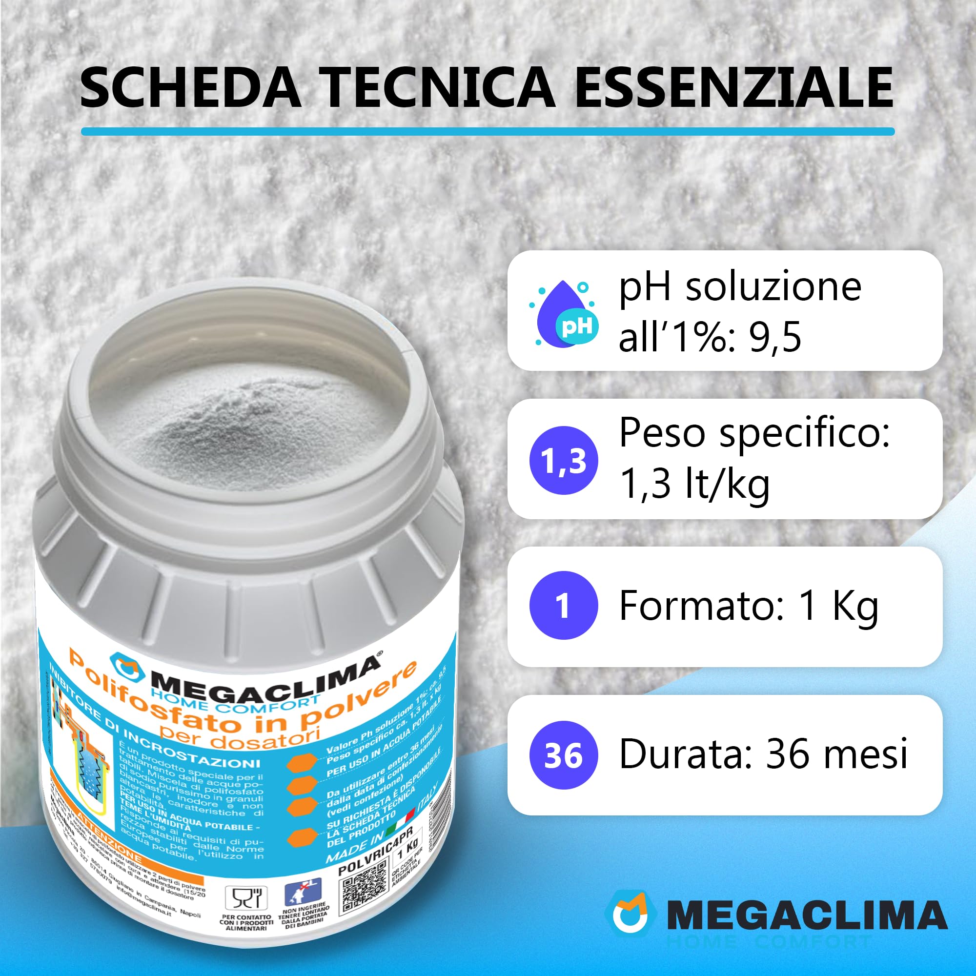 Polifosfato in Polvere 1Kg per Dosatori | Uso in Acqua Potabile | Anticalcare Sicuro per Caldaie | Conforme Norme UE | Facile da Usare POLVRIC4PR