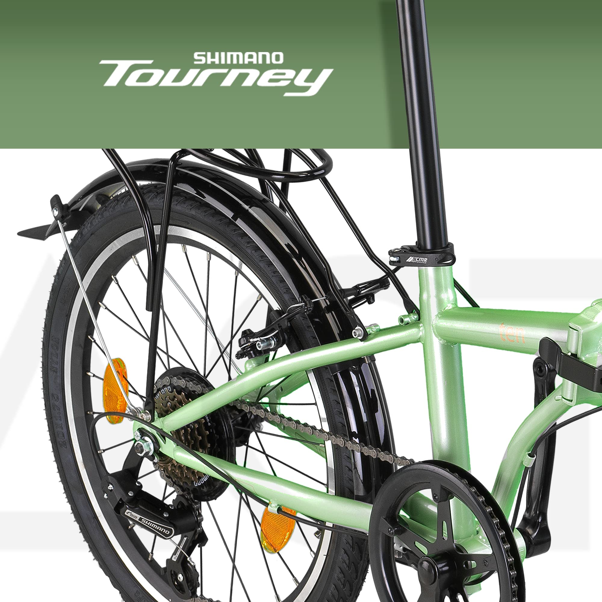 PACTO Vélo pliant Ten 20" avec système de pliage rapide (10 secondes), cadre en acier, poids léger (16 kg), Shimano 6 vitesses, freins en V et jantes en aluminium à double paroi