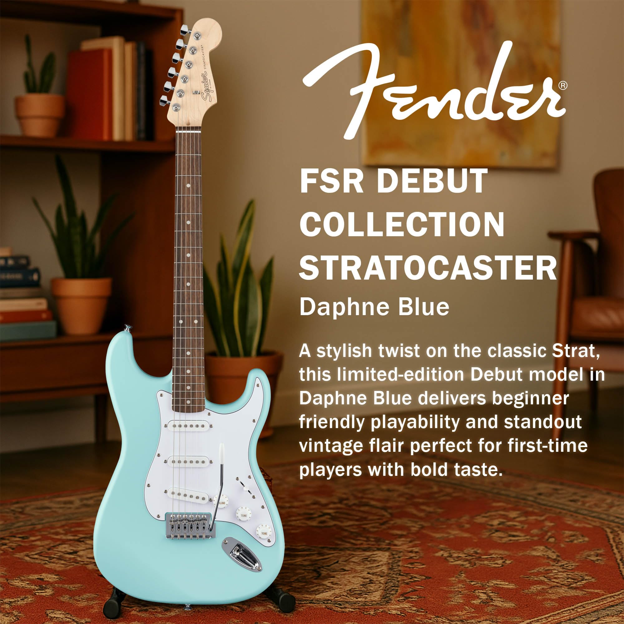 Amazon.com: Fender Squier Stratocaster Electric Guitar - Daphne
