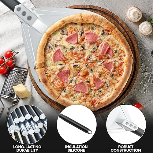 Miniatura 3 de Kit de accesorios para horno de pizza de 4 piezas, incluye cáscara de pizza perforada de 12 pulgadas, cáscara redonda de torneado de pizza de 9