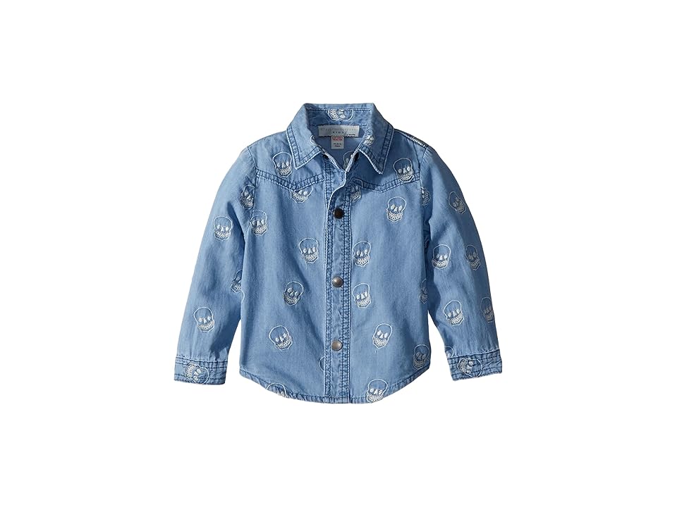 

Stella McCartney Kids Melvil Embroidered Skull Chambray Shirt (Infant) (Blue) Boy's Clothing