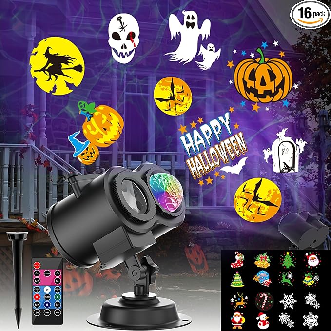 Halloween Projector Lights Outdoor Indoor 15W Brighter HD 16 Patterns