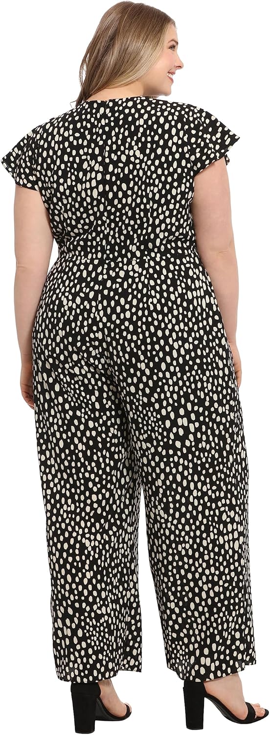 London Times womens Cap Sleeve Faux Wrap Wide Leg JumpsuitLondon Times Women's Dresses Cap Sleeve Faux Wrap Wide Leg Jumpsuit - Image 4