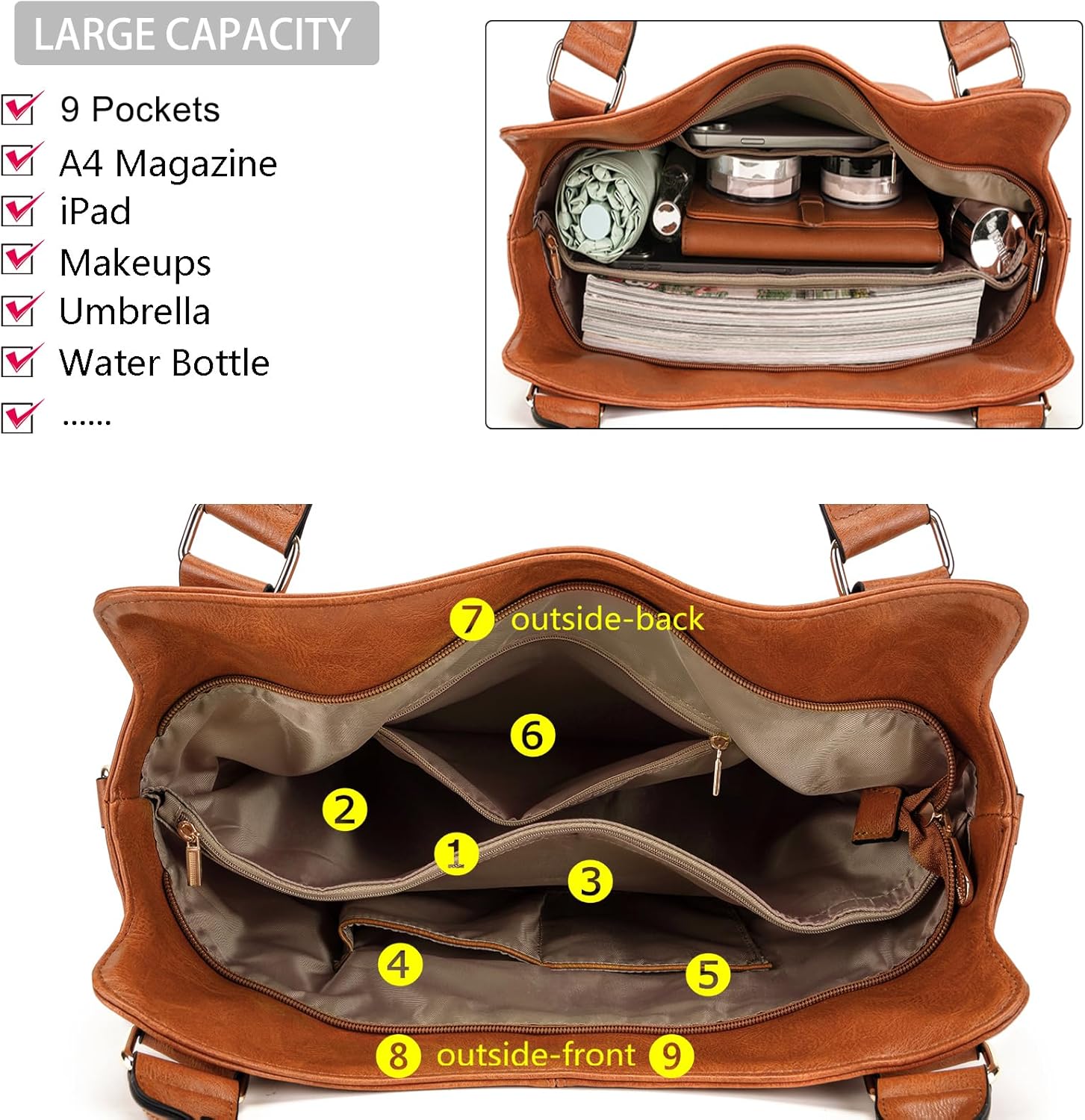 Crossbody Bags for Women Large Hobo Purse PU Leather Shoulder Handbag Ladies Tote Wallet Set 2PCS - Image 7