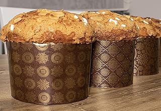 15oz Round Panettone Paper Mold | 12 Pack | Non Stick Easter Bread Kulich Paska Brown Design W 5.1 x H 3.35-In by SHSH tra...