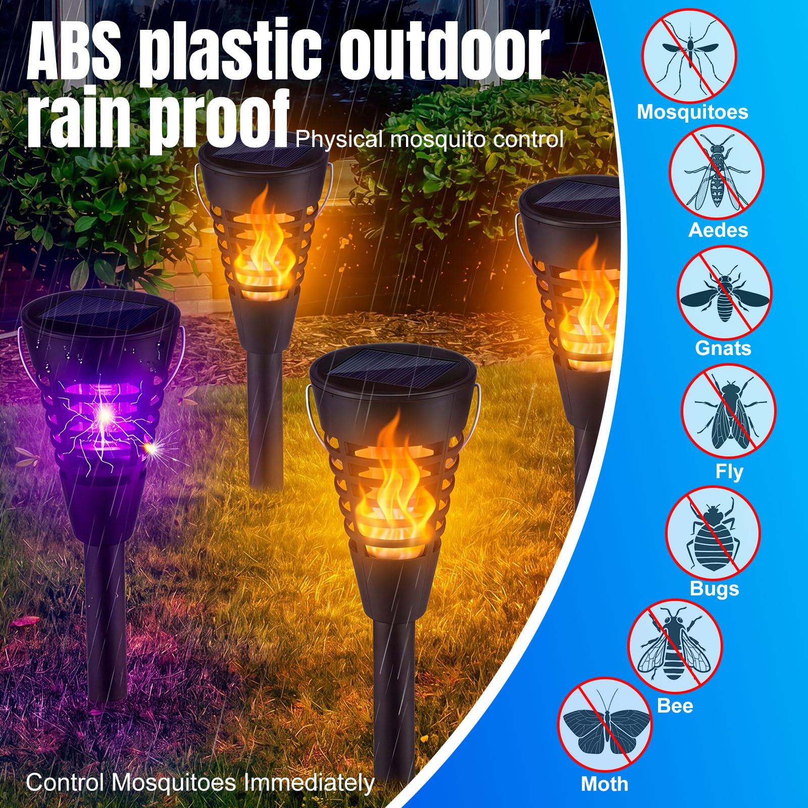 Qualirey Lot de 12 tue-insectes solaires et tueurs de moustiques d'extérieur étanches en forme de cône Lumière LED Répulsif anti-moustiques pour terrasse, jardin, cour, camping – Design à suspendre